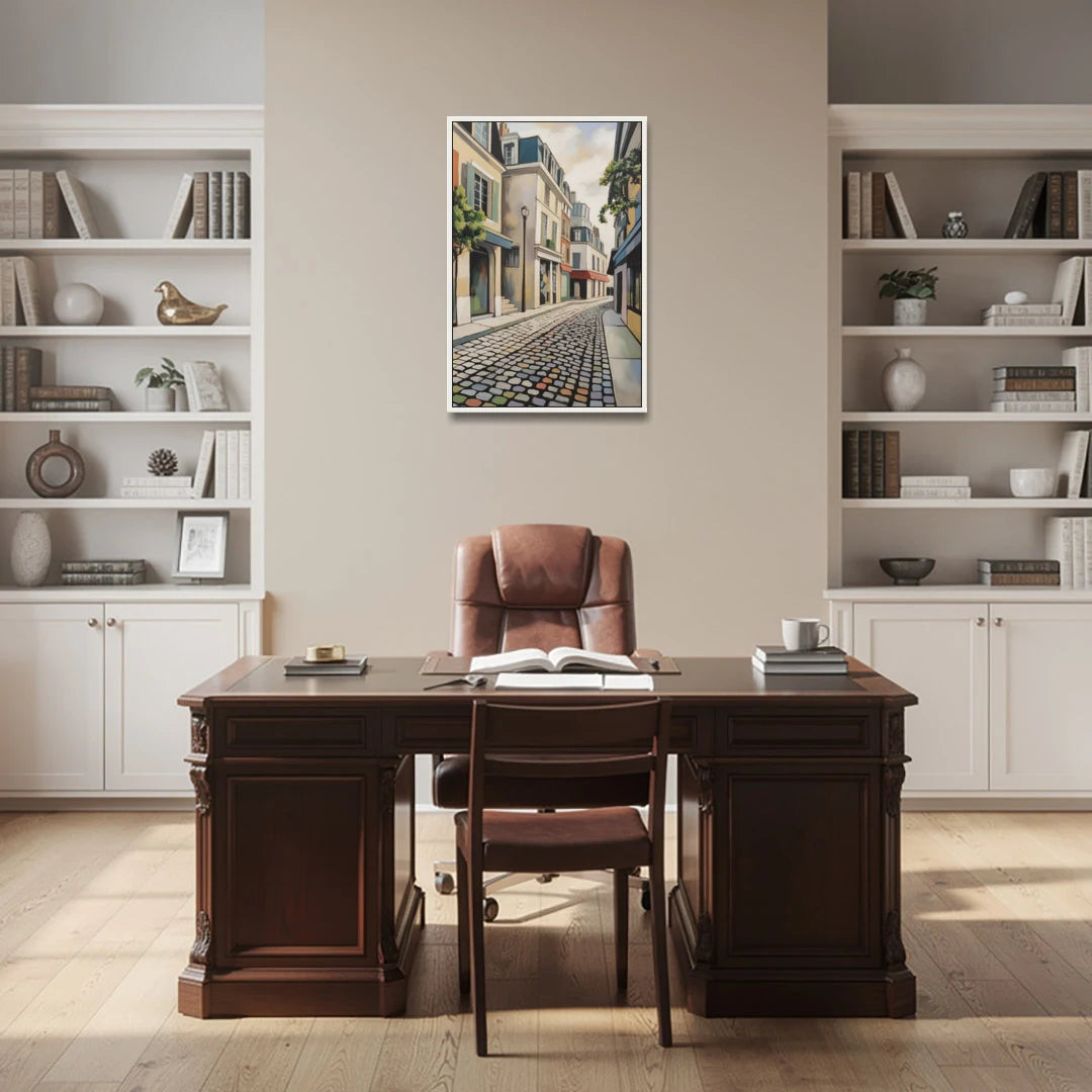 Place Royale Cobblestones - White Framed Canvas Wall Art - Office - 24x36