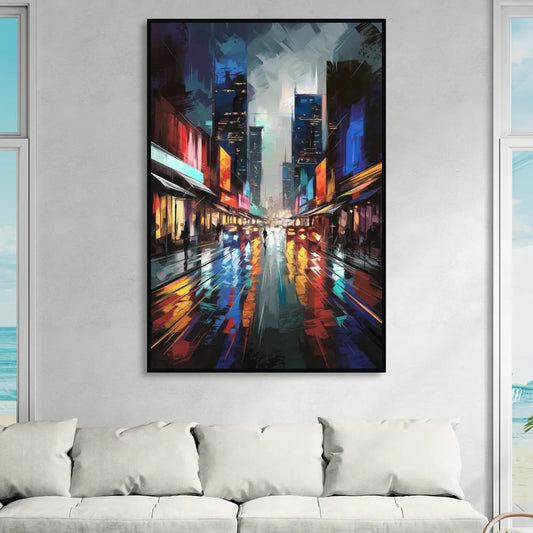 Plano Nightlife Glow Neon Living Room - Black Canvas Wall Art