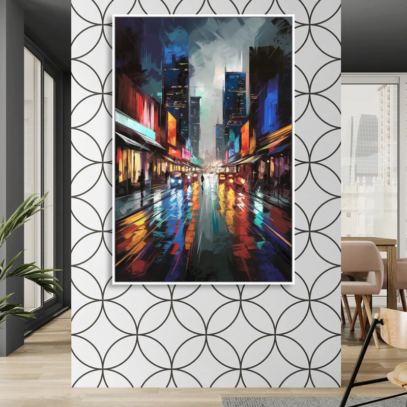 Plano Nightlife Glow Neon Living Room - White Canvas Wall Art