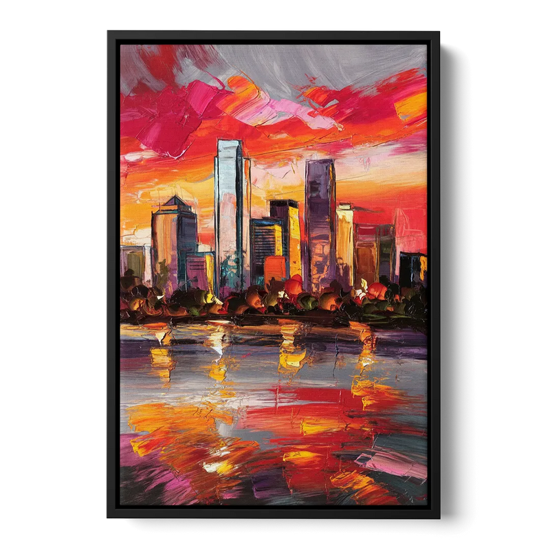 Plano Skyline Sunset Front - Black Canvas Wall Art