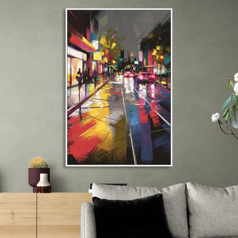 Plano Vibrant Streets Sitting Room - White Canvas Wall Art