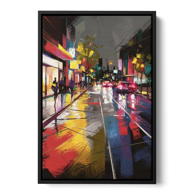 Plano Vibrant Streets Front - Black Canvas Wall Art