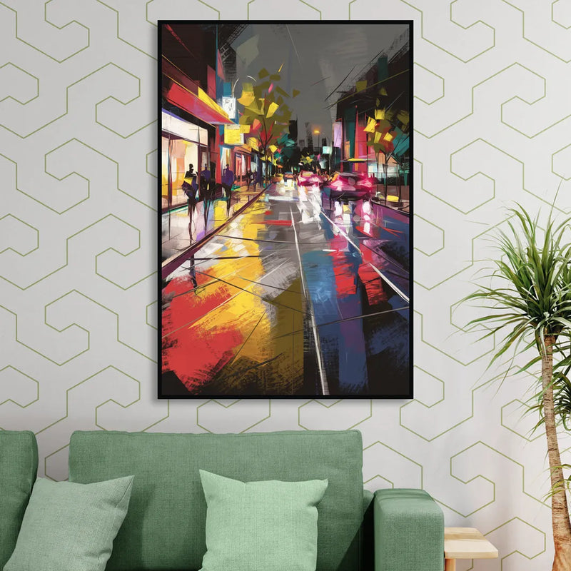 Plano Vibrant Streets Sitting Room - Black Canvas Wall Art