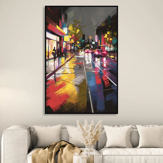 Plano Vibrant Streets Living Room - Black Canvas Wall Art