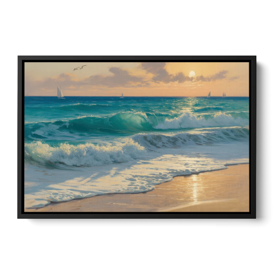 Playa Chac Mool Waves - Black Framed Canvas Wall Art - Front
