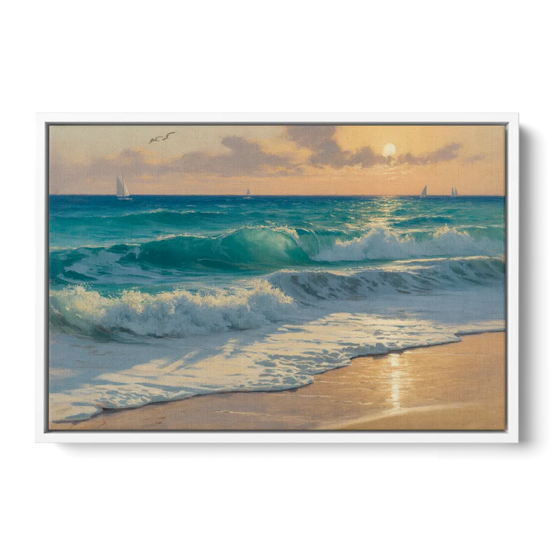 Playa Chac Mool Waves Front - White Canvas Wall Art