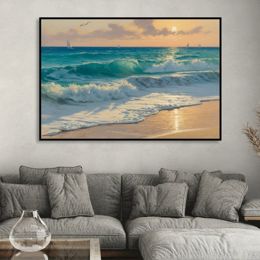 Playa Chac Mool Waves Living Room - Black Canvas Wall Art