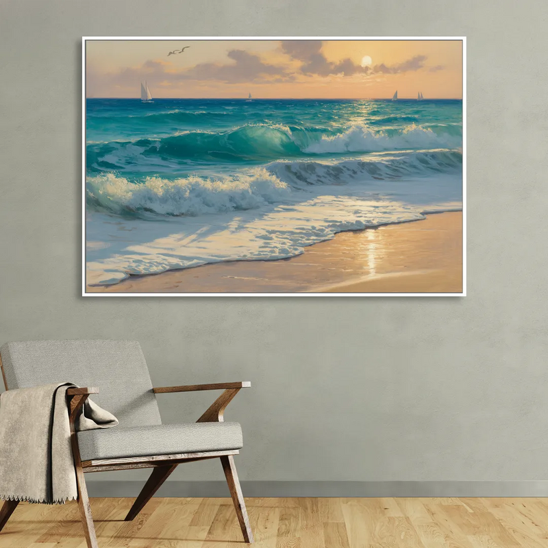 Playa Chac Mool Waves Sitting Room - White Canvas Wall Art