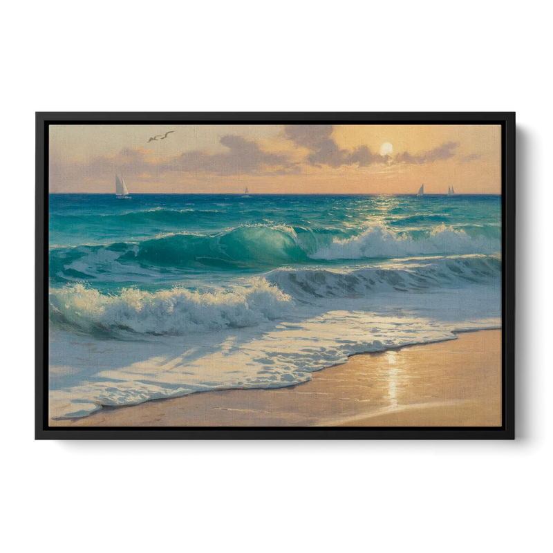Playa Chac Mool Waves Front - Black Canvas Wall Art