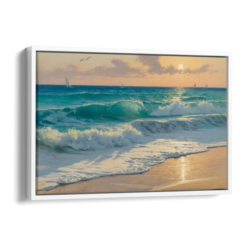 Playa Chac Mool Waves Side - White Canvas Wall Art