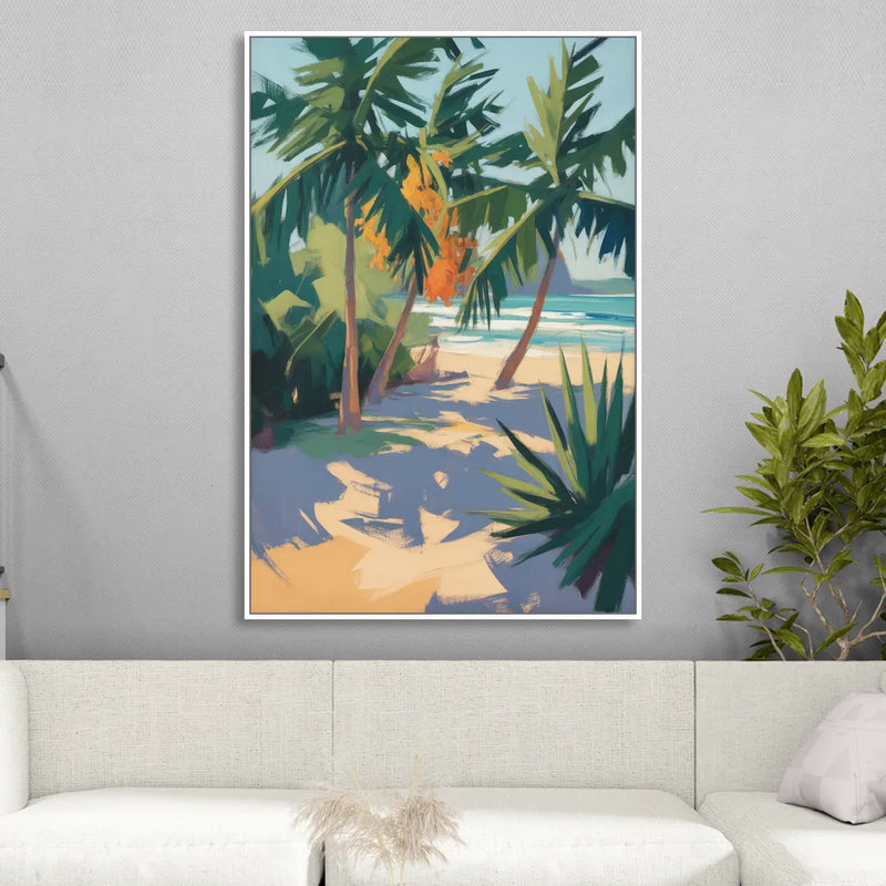 Playa Paraíso Palms Sitting Room - White Canvas Wall Art