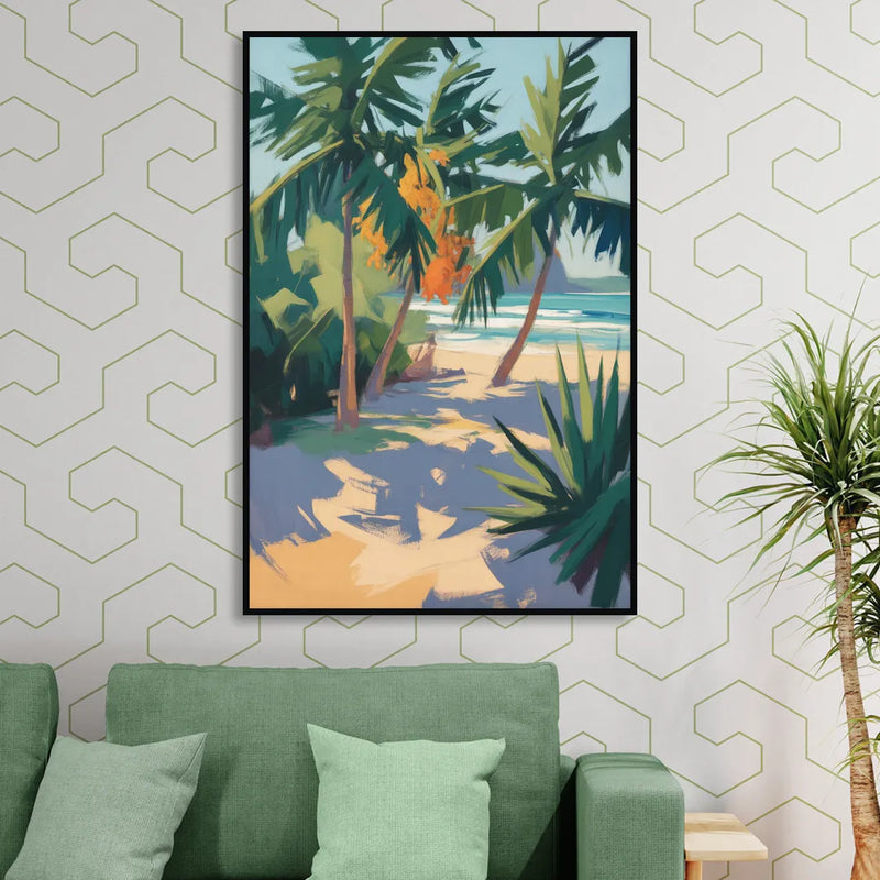Playa Paraíso Palms Living Room - Black Canvas Wall Art