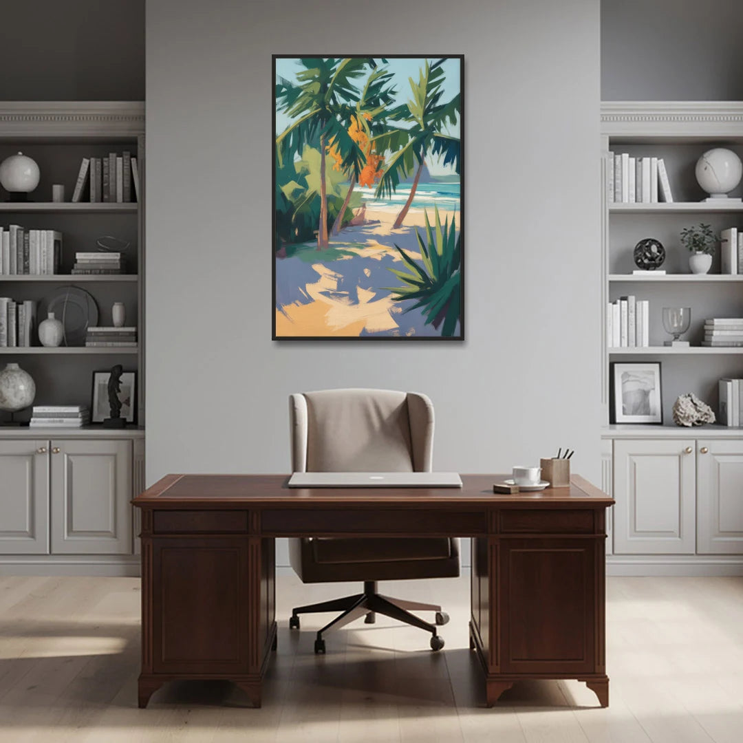 Playa Paraíso Palms - Black Framed Canvas Wall Art - Office - 32x48