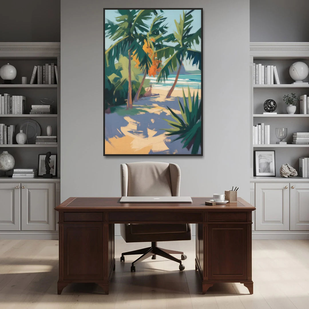 Playa Paraíso Palms - Black Framed Canvas Wall Art - Office - 40x60