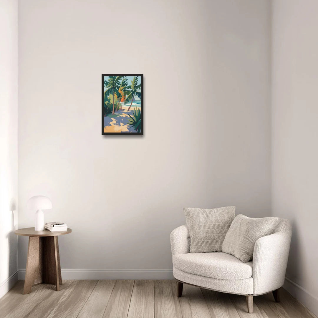 Playa Paraíso Palms - Black Framed Canvas Wall Art - Sofa - 12x18