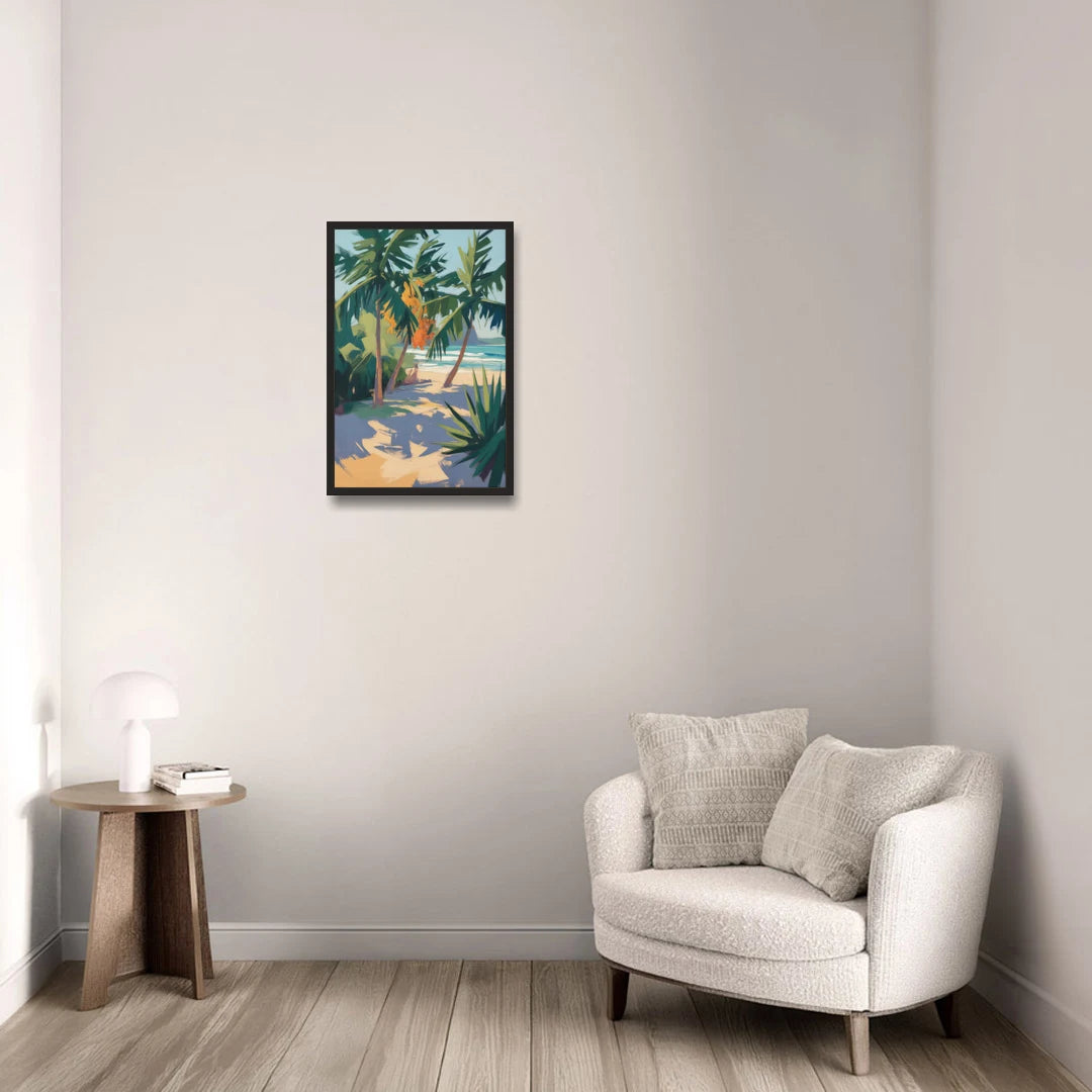 Playa Paraíso Palms - Black Framed Canvas Wall Art - Sofa - 16x24