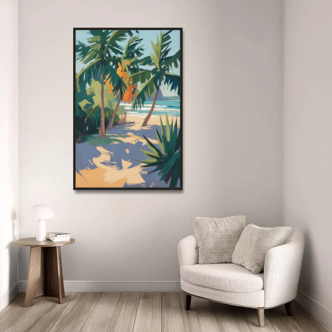 Playa Paraíso Palms - Black Framed Canvas Wall Art - Sofa - 32x48