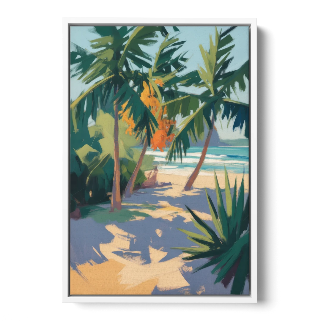 Playa Paraíso Palms - White Framed Canvas Wall Art - Front