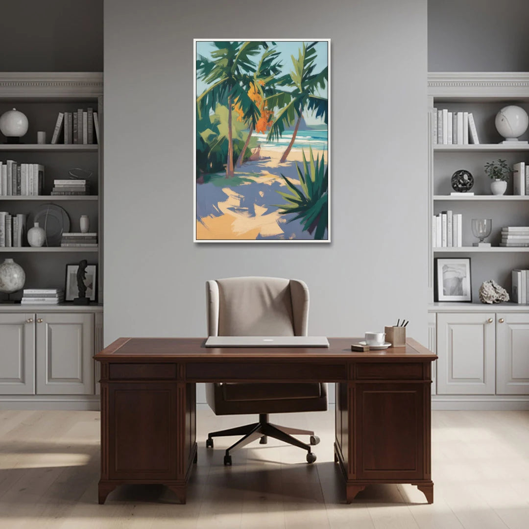 Playa Paraíso Palms - White Framed Canvas Wall Art - Office - 32x48