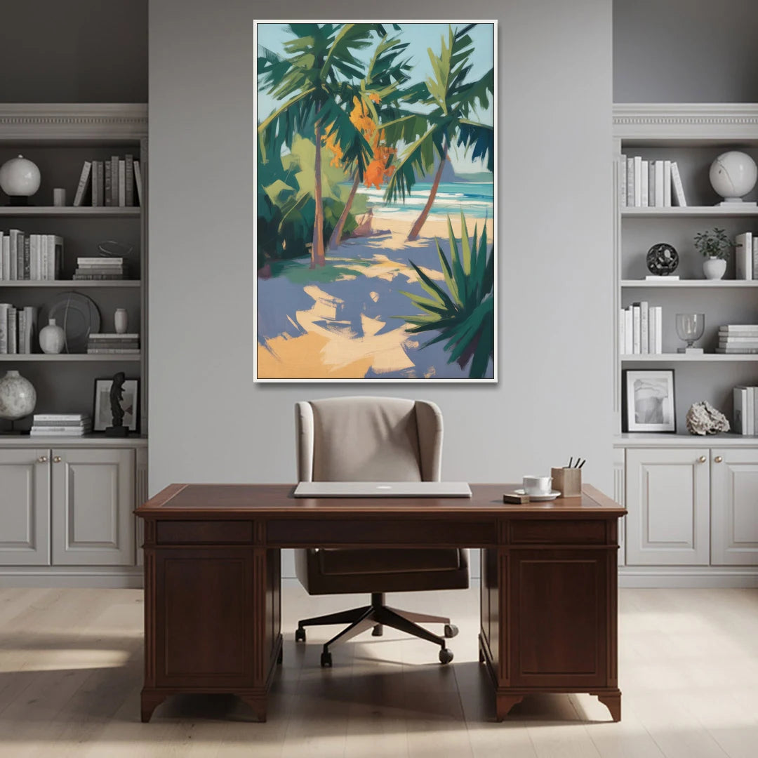 Playa Paraíso Palms - White Framed Canvas Wall Art - Office - 40x60