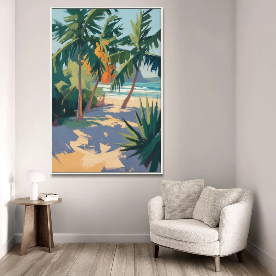Playa Paraíso Palms - White Framed Canvas Wall Art - Sofa - 40x60