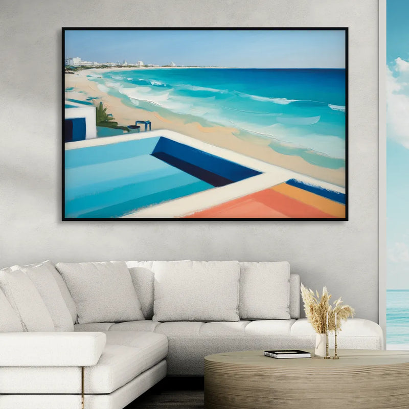 Playa del Carmen Beachfront Sitting Room - Black Canvas Wall Art