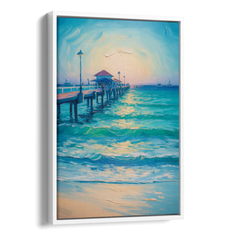 Playa del Carmen Pier Side - White Canvas Wall Art
