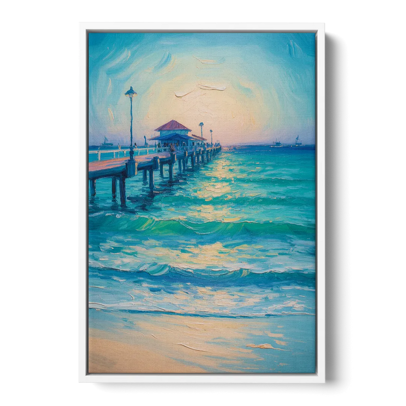Playa del Carmen Pier Front - White Canvas Wall Art