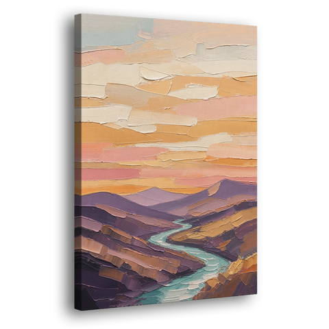 Plum Hills and Teal River at Sunset - Canvas Wall Art
