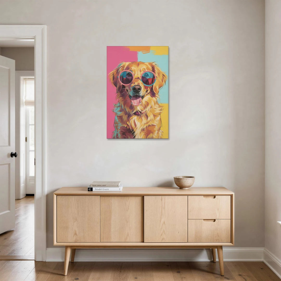 Pop Art Golden Retriever in Rose Sunglasses - Canvas Wall Art - Coffee Table - 24x36