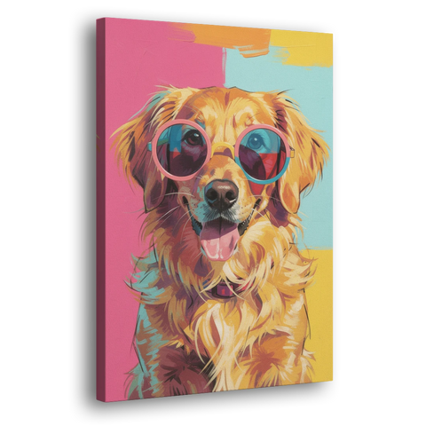 Pop Art Golden Retriever in Rose Sunglasses - Canvas Wall Art