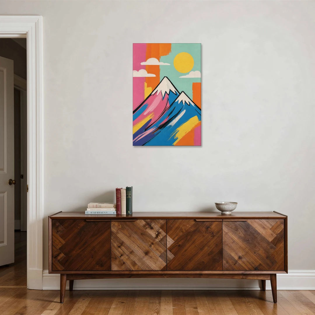 Pop Art Mountain in Pink and Blue - Canvas Wall Art - Coffee Table - 24x36