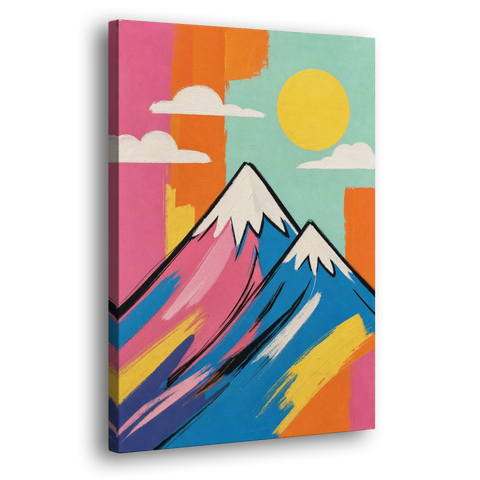 Pop Art Mountain in Pink and Blue - Canvas Wall Art