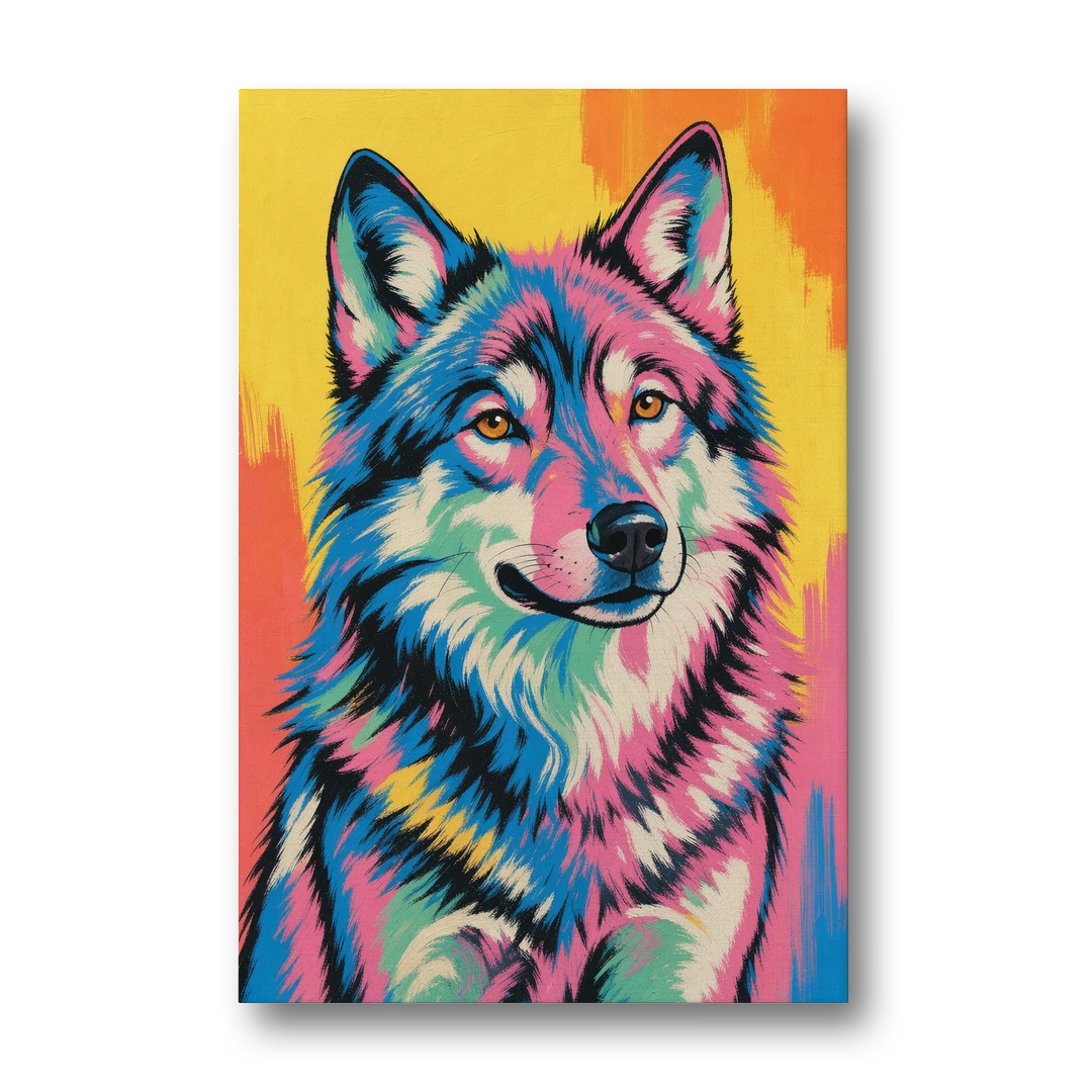Pop Art Wolf with Amber Eyes - Canvas Wall Art - Front