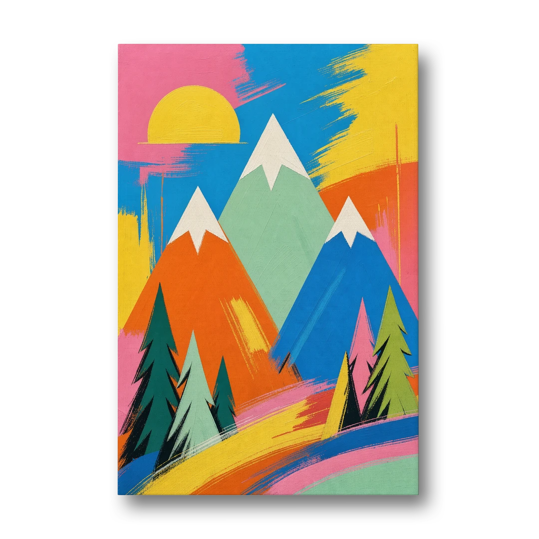 Pop Color Peaks and Pines - Canvas Wall Art - Front
