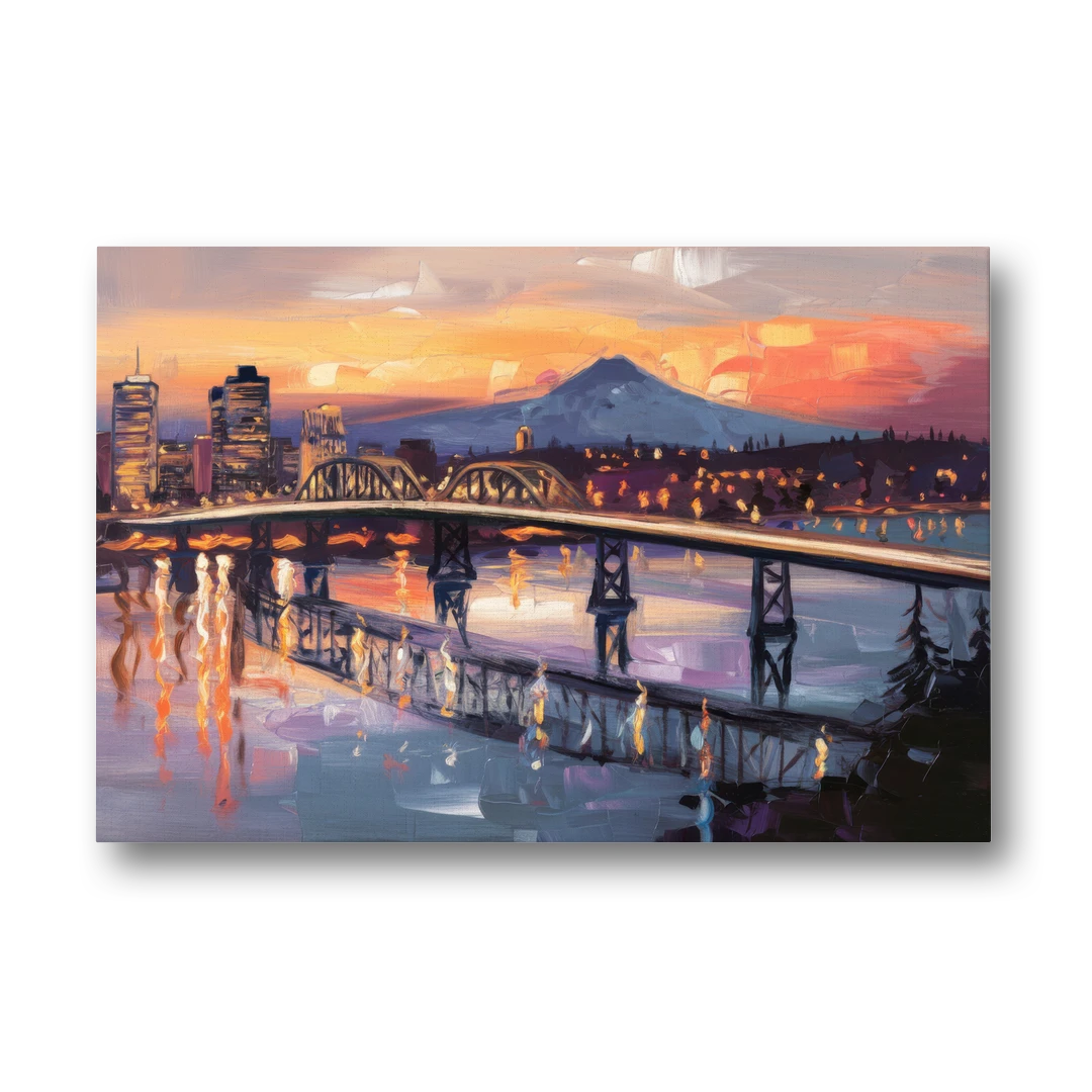 Portland Cityscape At Dusk - Canvas Wall Art - Front