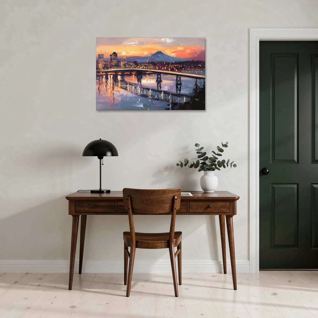 Portland Cityscape At Dusk - Canvas Wall Art - Office - 36x24