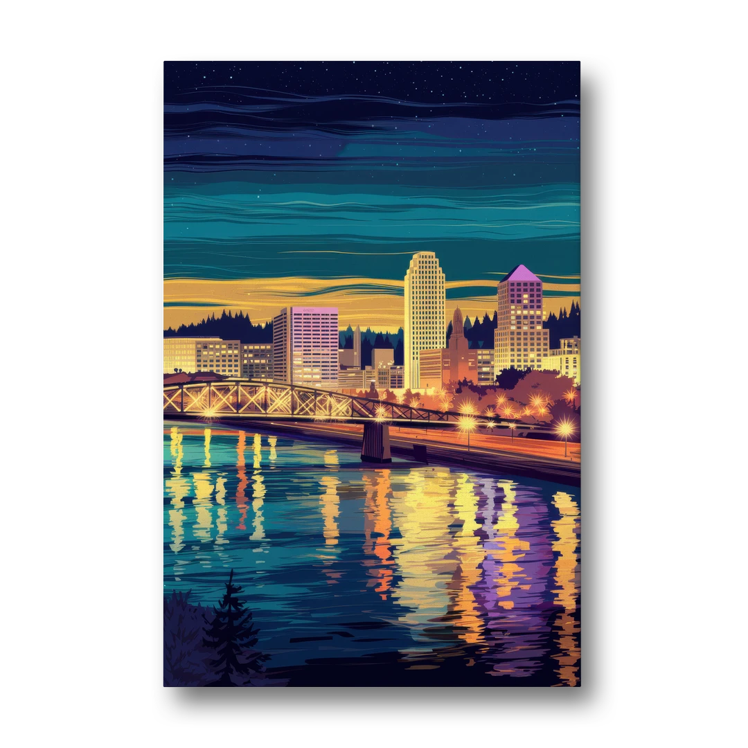 Portland Downtown Lights - Canvas Wall Art - Front