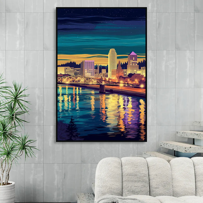 Portland Downtown Lights Sitting Room - Black Canvas Wall Art