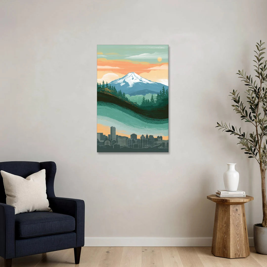 Portland Mount Hood View - Canvas Wall Art - Sofa - 24x36