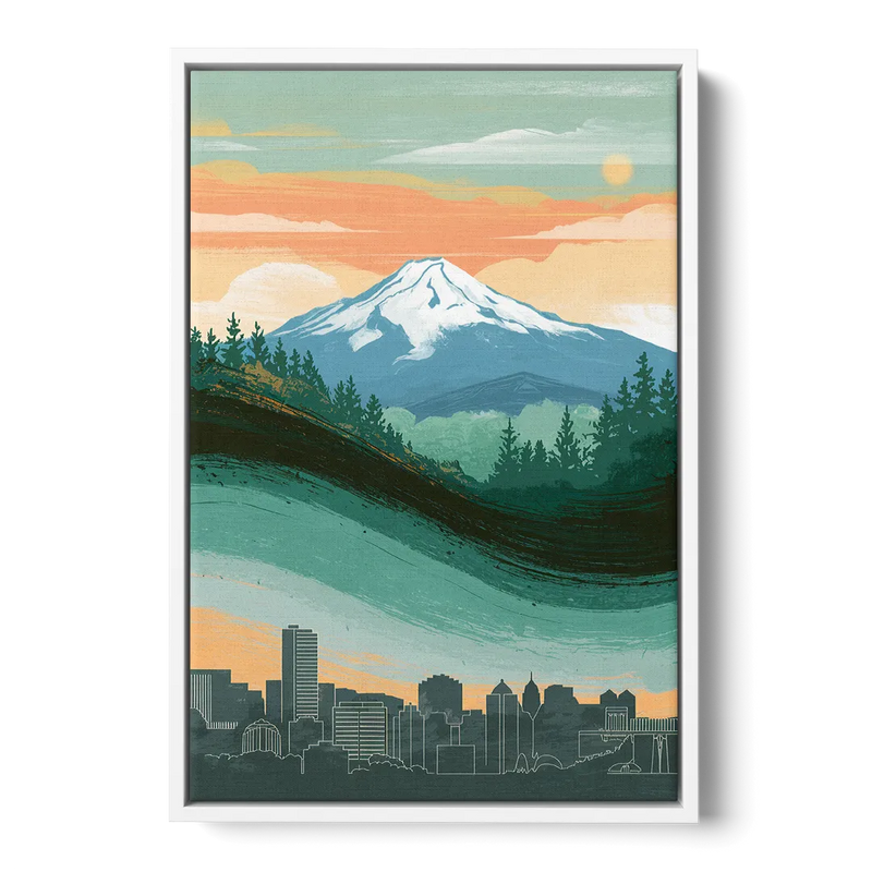 Portland Mount Hood View Front - White Canvas Wall Art