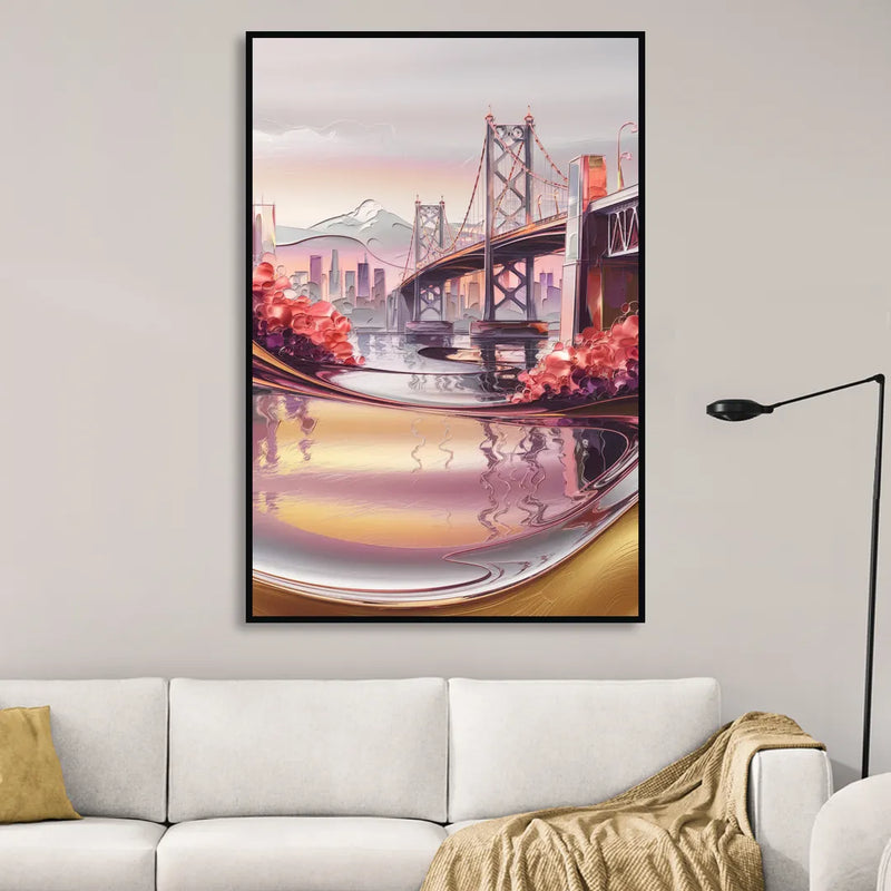 Portland Oregon Bridges Living Room - Black Canvas Wall Art