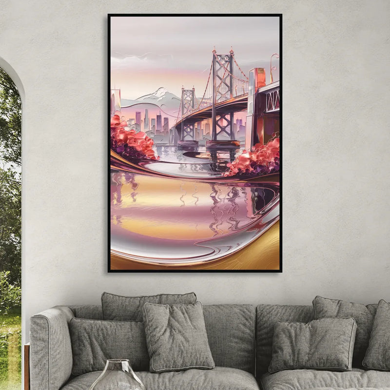 Portland Oregon Bridges Sitting Room - Black Canvas Wall Art