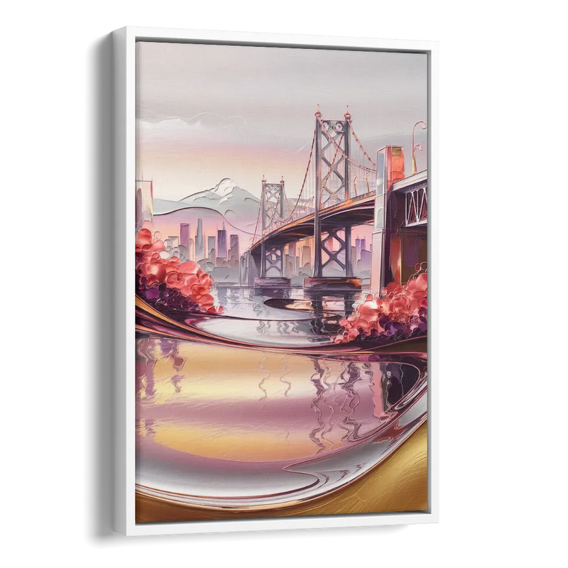 Portland Oregon Bridges Side - White Canvas Wall Art