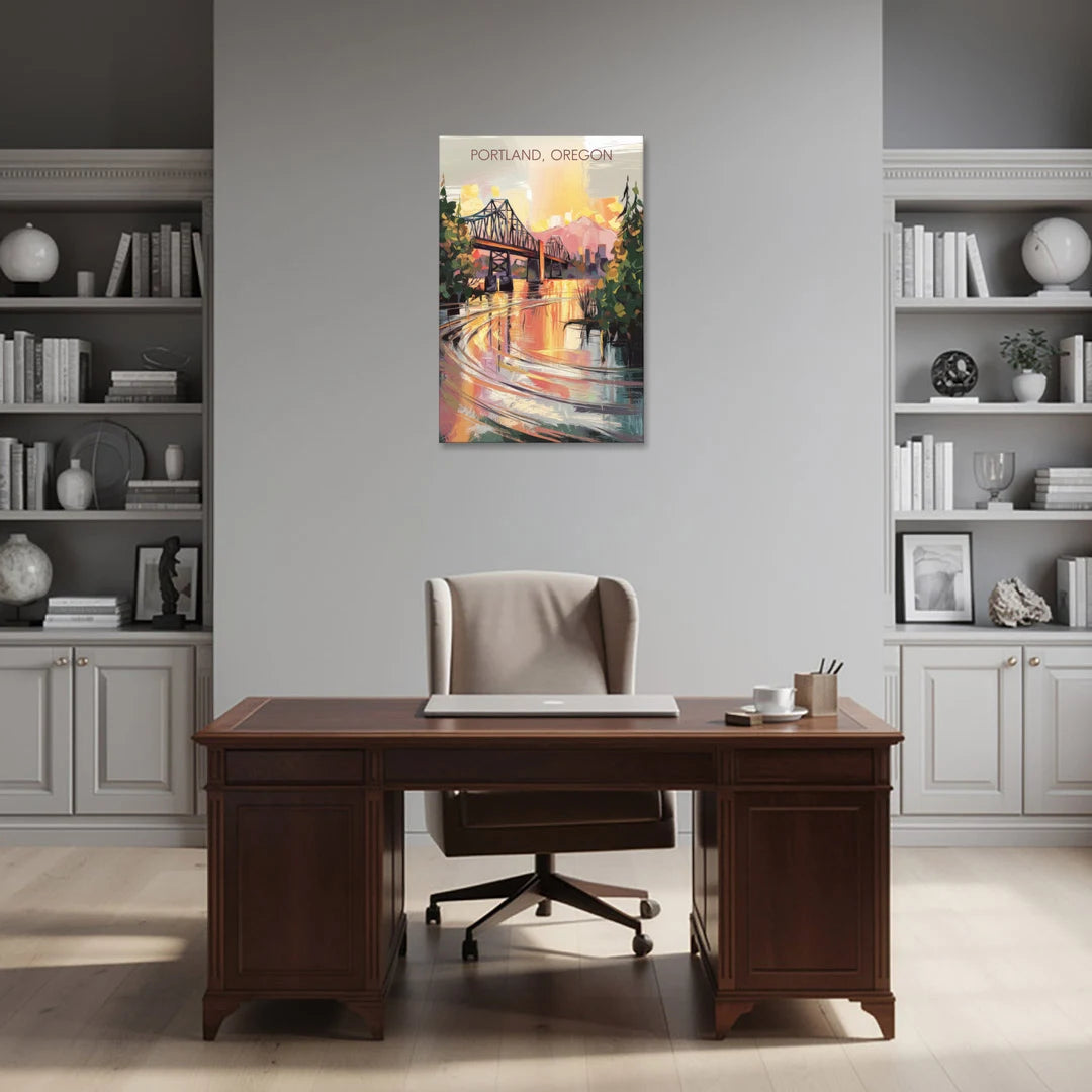 Portland Oregon Riverfront - Canvas Wall Art - Office - 24x36