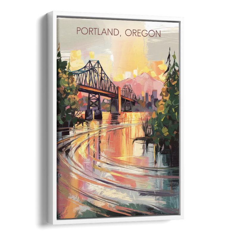 Portland Oregon Riverfront Side - White Canvas Wall Art