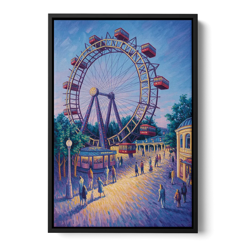 Prater's Giant Wheel Front - Black Canvas Wall Art