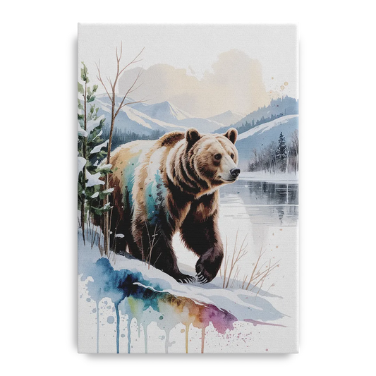 Pristine Winter Bear Landscape - Canvas Wall Art