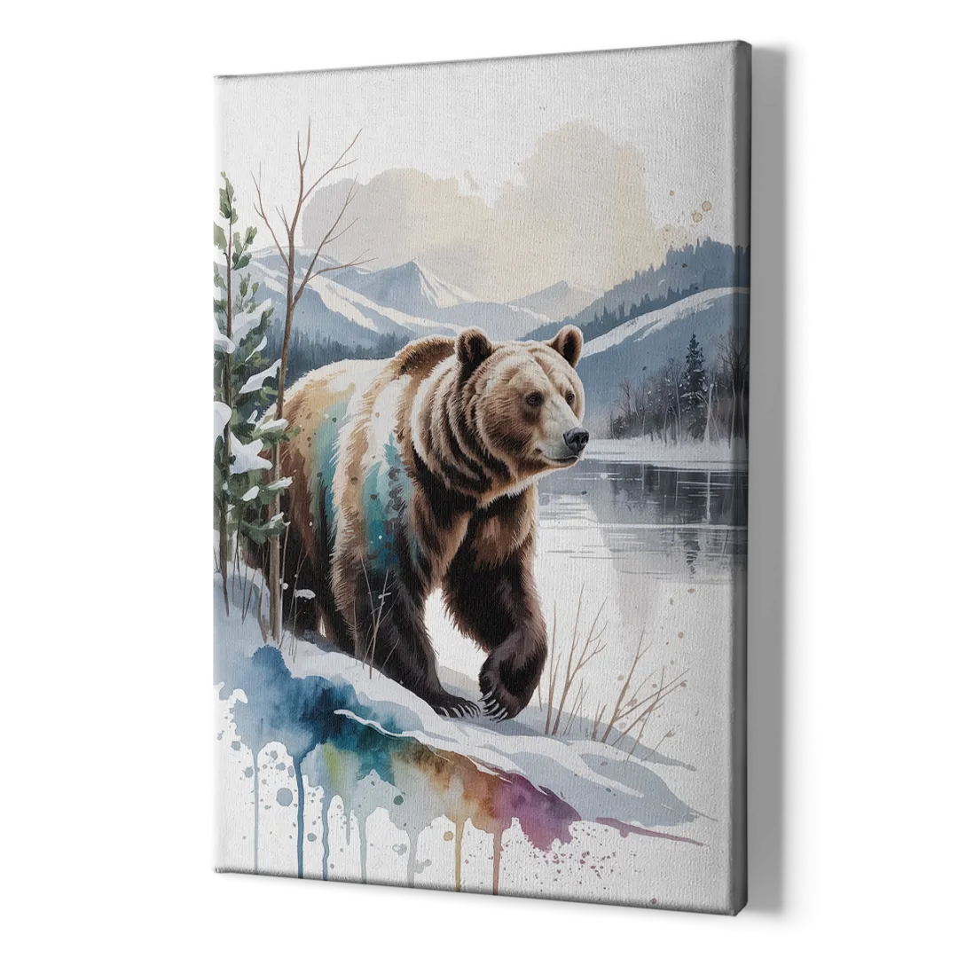 Pristine Winter Bear Landscape - Canvas Print Art Sides