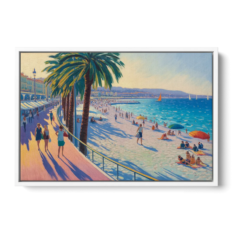 Promenade des Anglais Front - White Canvas Wall Art